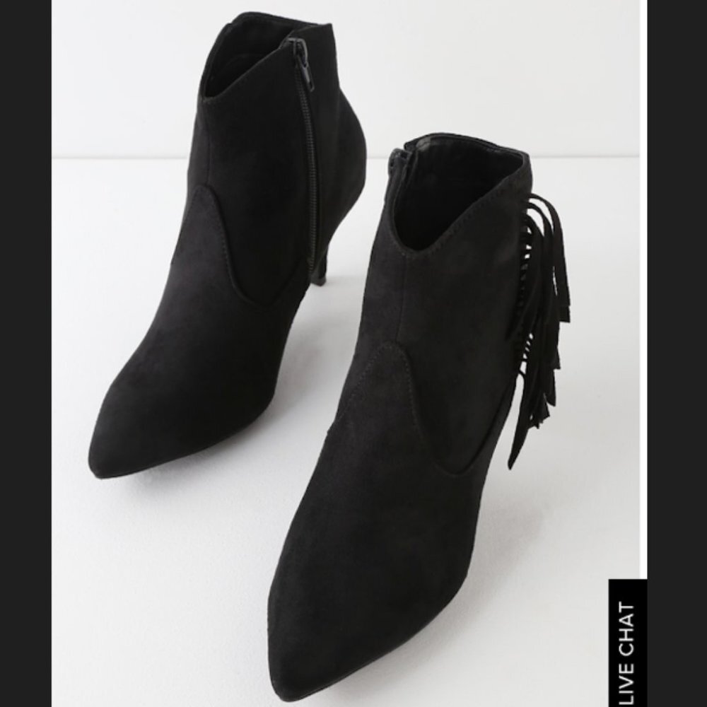 BLACK‎ SUEDE FRINGE ANKLE BOOTIES